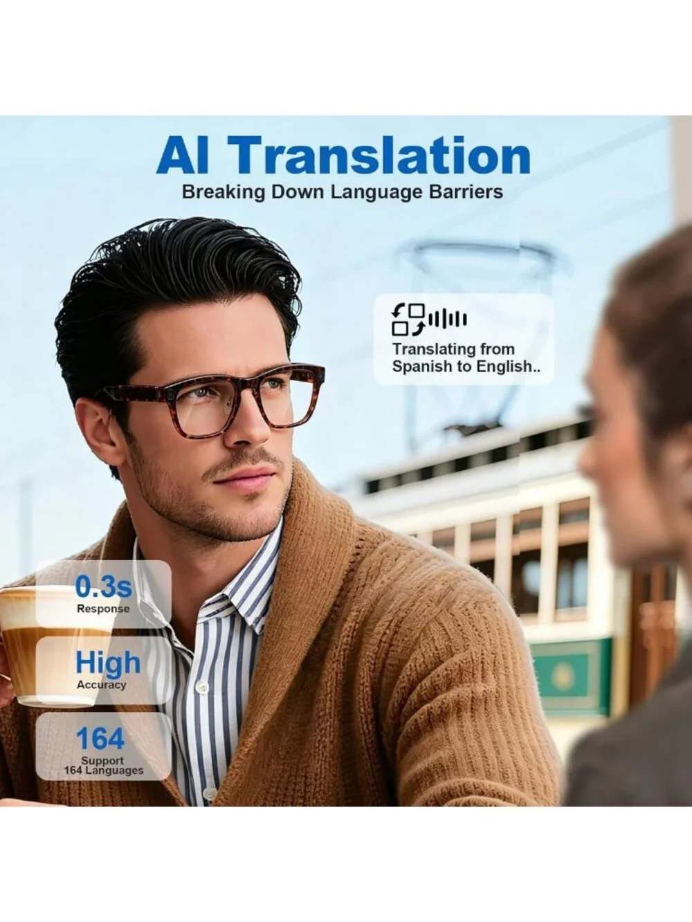 Smart Glasses with 8MP Camera, 1080P Video, Real-Time Translation, Bluetooth